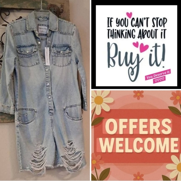 Highway Jeans Pants - Highway Jeans Distressed Denim Romper. NWT Size Large